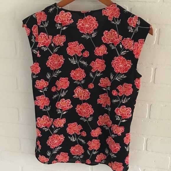 Banana Republic Tank Top Floral Black/red/orange Cap Sleeve Flowy Sz XS Petite - Picture 6 of 8